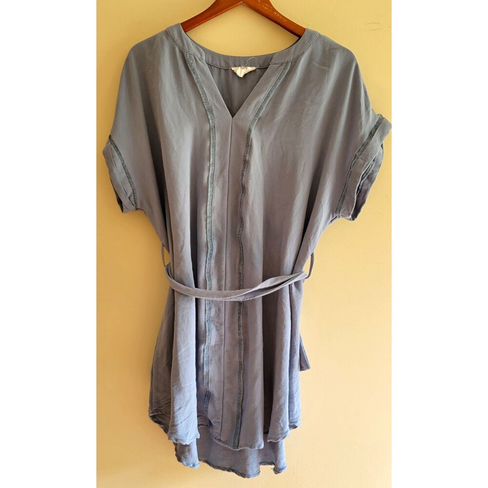 Perch by Blu Pepper Blue V-Neck Belted Cap Sleeve Woven Rayon Mini Shift 1X